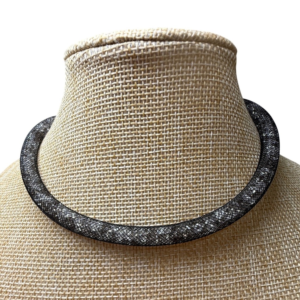 Swarovski Stardust Necklace Black Crystal Mesh Magnetic Glam Minimalist